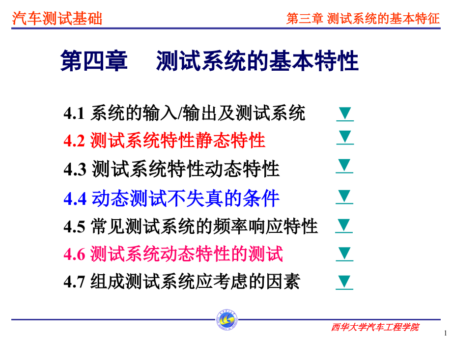 西華大學 吉林大學 汽車專業(yè) 傳感器基礎(chǔ) 汽車測試基礎(chǔ) 測試系統(tǒng)的基本特性_第1頁