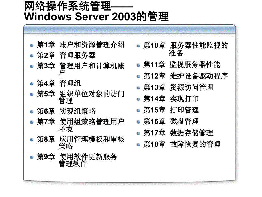 Win2K3管理系列课程第7章使用组策略管理用户环境_第1页