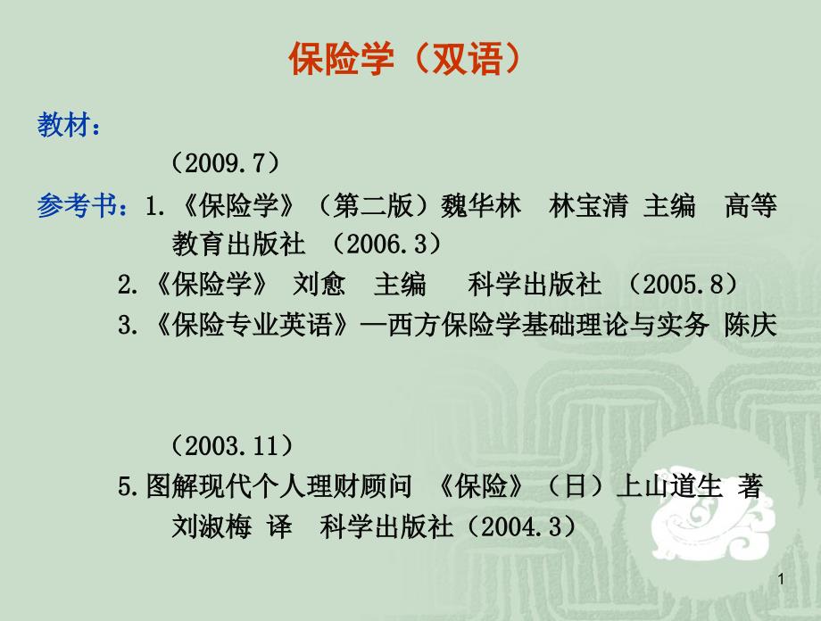 保险学(双语1-4)2012下_第1页