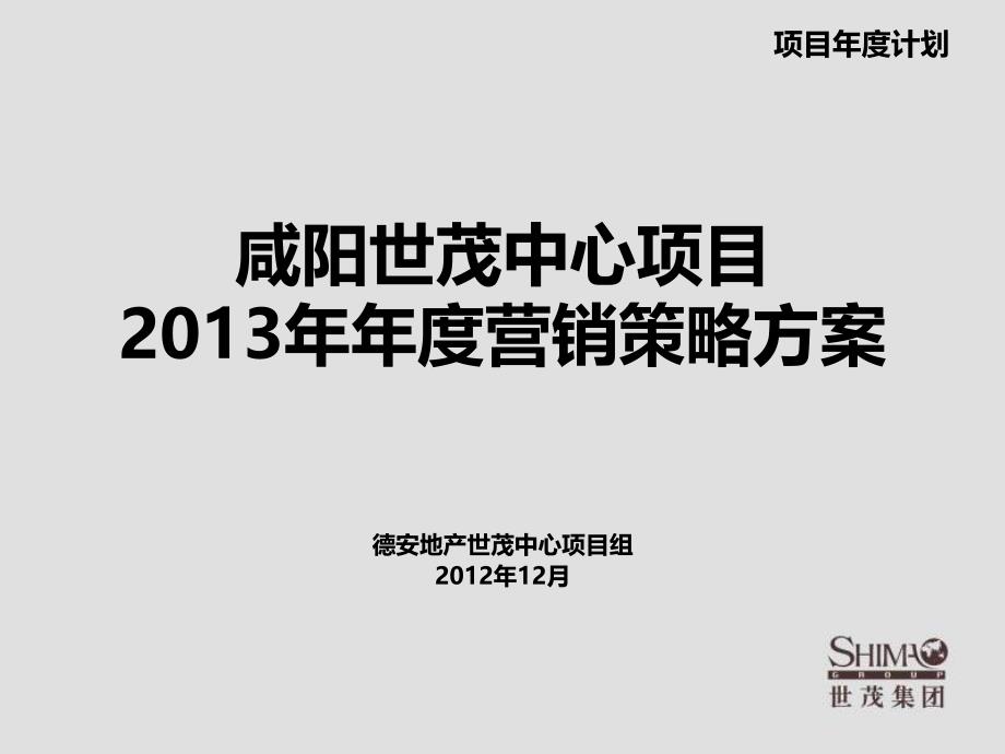 XXXX年咸阳世茂中心项目XXXX年营销策略方案_第1页