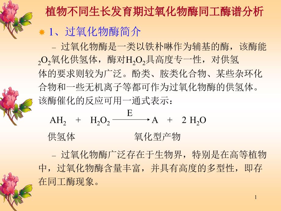 浙江大学生物化学实验甲植物不同生长发育期过氧化物酶同工酶谱分析_第1页