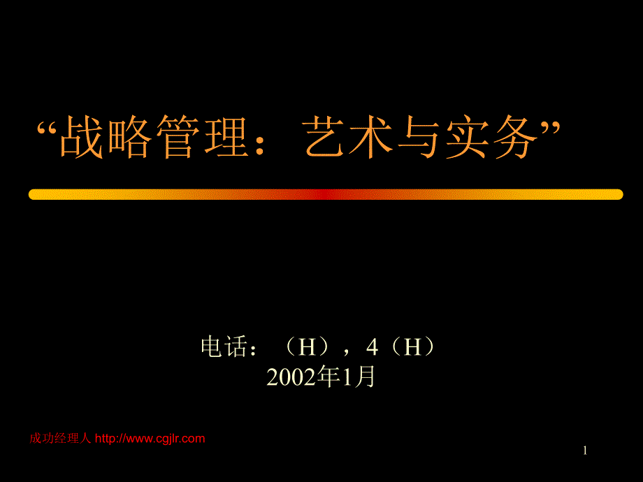 南京战略管理讲座(ppt 75)--“战略管理：艺术与实务”_第1页