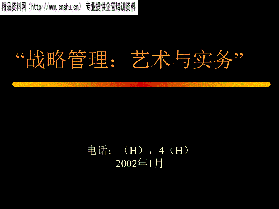 南京战略管理讲座（PPT75页）--“战略管理-艺术与实务”_第1页