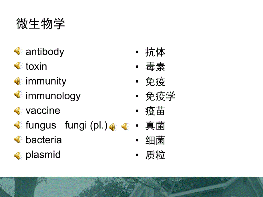 《学科英语词汇》课件微生物学_第1页