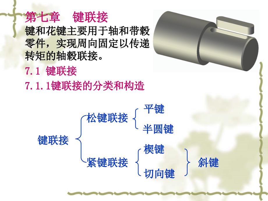 键和花键主要用于轴和带毂零件实现周向固定以传递转矩的轴毂联接_第1页