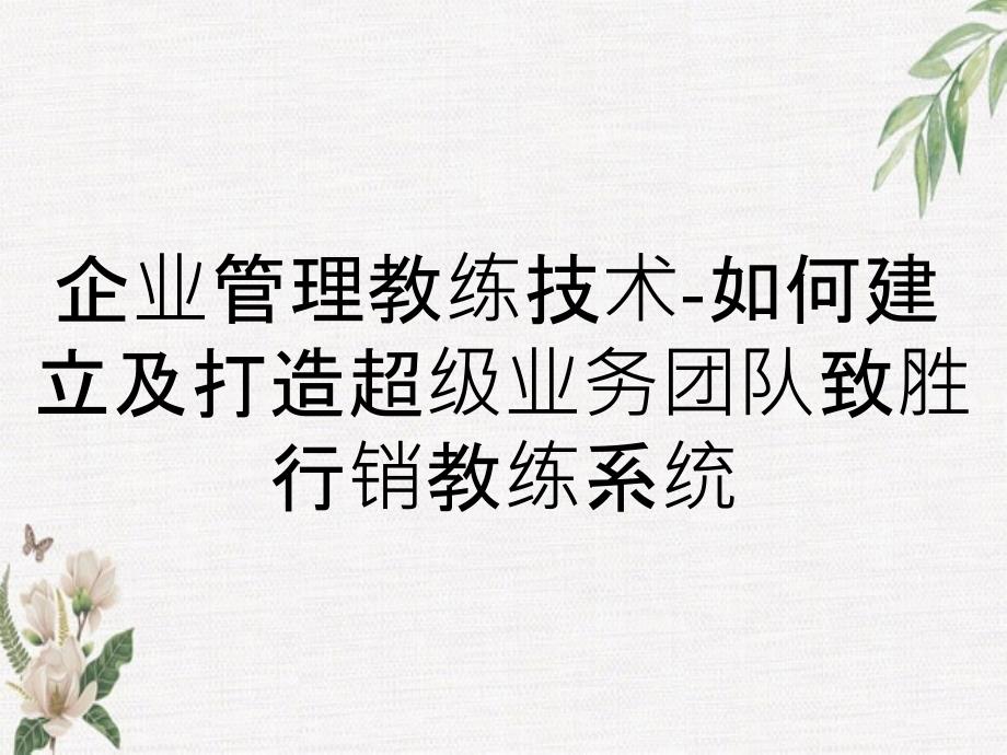 企业管理教练技术-如何建立及打造超级业务团队致胜行销教练系统_第1页