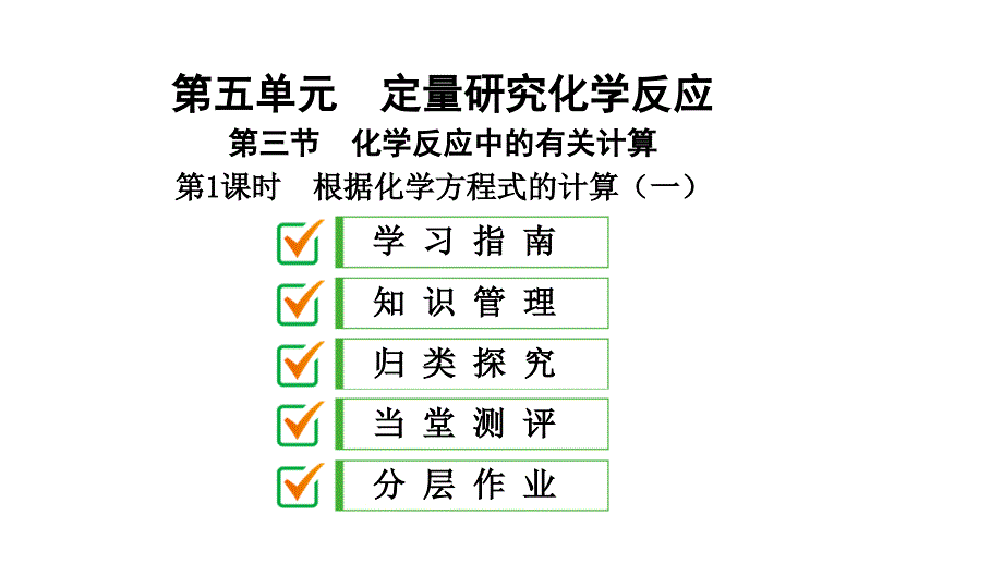 鲁教版九年级化学ppt课件：第五单元第三节--第1课时--根据化学方程式的计算(一)_第1页