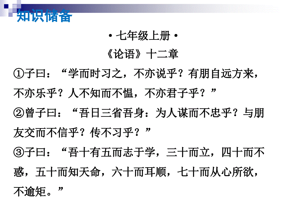 中考语文总复习中考解读阅读理解第一章文言文阅读第一节课内文言文阅读七上《论语》十二章ppt课件_第1页