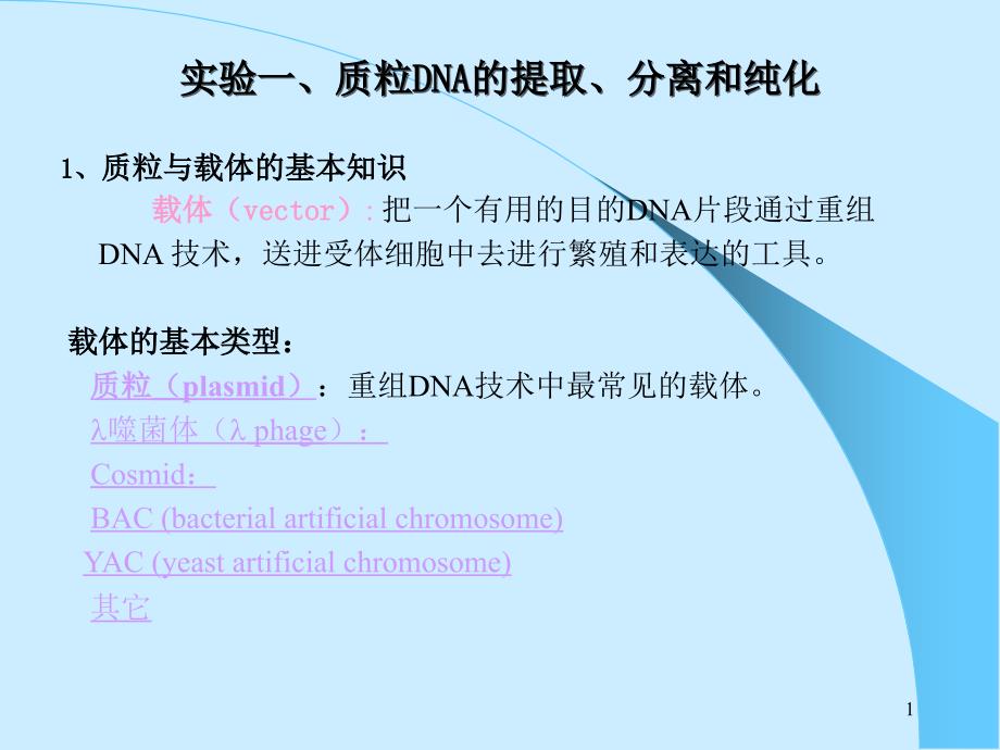 实验一载体类型与质粒DNA的提取分离和纯化_第1页