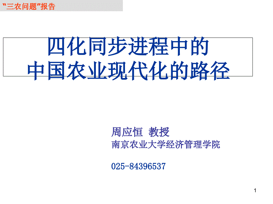 四化同步进程中的中国农业现代化的路径_第1页