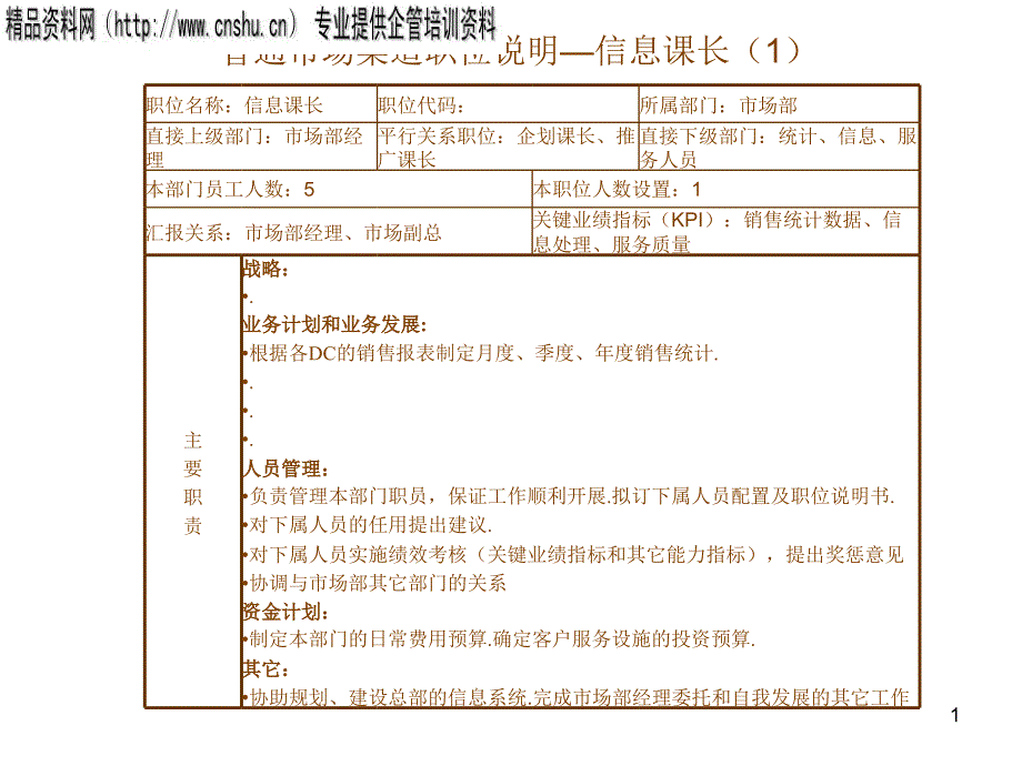 信息课长岗位说明书_第1页