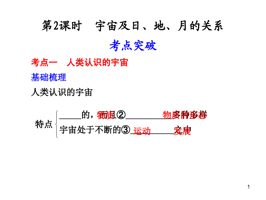 第一单元 第2课时 宇宙及日、地、月的关系_第1页