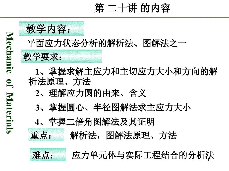 第二十讲应力状态解析法、图解法之一_第1页