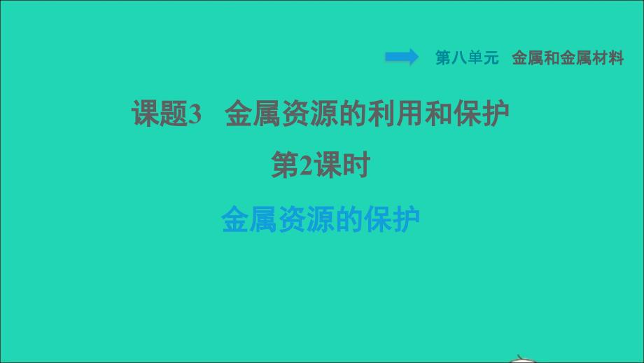 2022九年级化学下册第8单元金属和金属材料课题3金属资源的利用和保护第2课时金属资源的保护习题课件新版新人教版20220608429_第1页