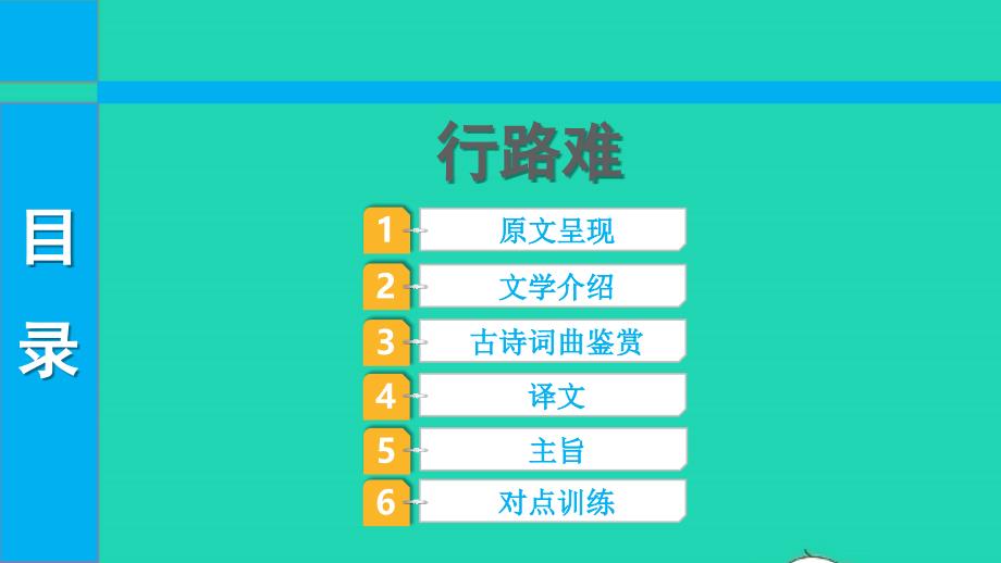 2022中考语文第一部分古诗文阅读课题一古诗词曲阅读淸单二40首古诗词曲逐首梳理九上1行路难课件_第1页