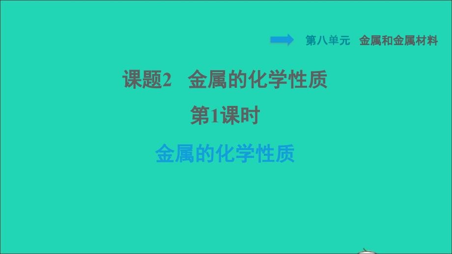 2022九年级化学下册第8单元金属和金属材料课题2金属的化学性质第1课时金属的化学性质习题课件新版新人教版20220608432_第1页