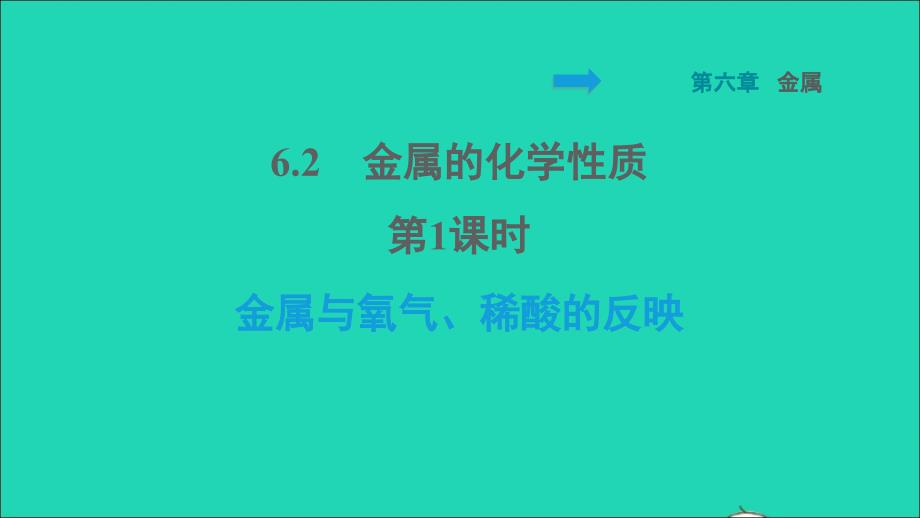 2022九年级化学下册第六章金属6.2金属的化学性质第1课时金属与氧气稀酸的反映习题课件新版粤教版20220614147_第1页