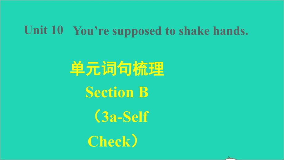 2022九年级英语全册Unit10Youresupposedtoshakehands词句梳理SectionB3a_SelfCheck课件新版人教新目标版_第1页