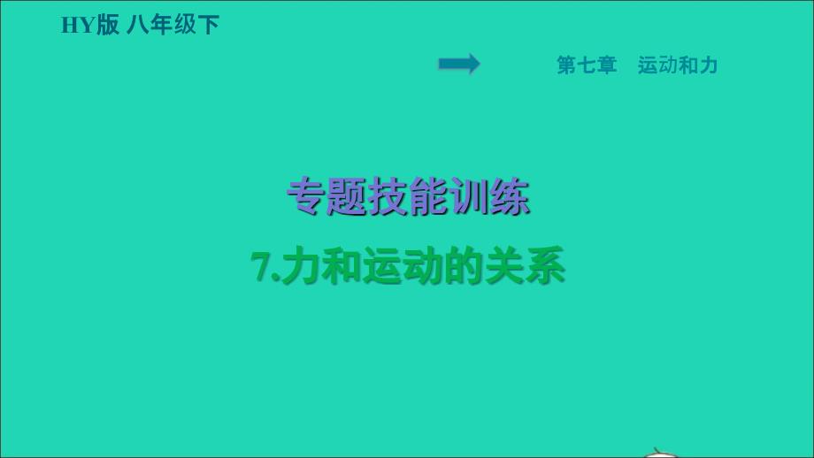 安徽专版2022八年级物理下册第七章运动和力专题技能训练7力和运动的关系课件新版粤教沪版_第1页