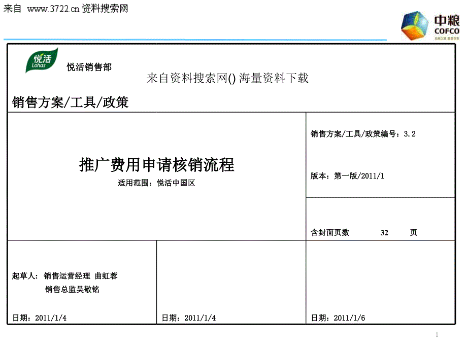 2011年某某公司推广费用申请核销流程(PPT 29页)_第1页