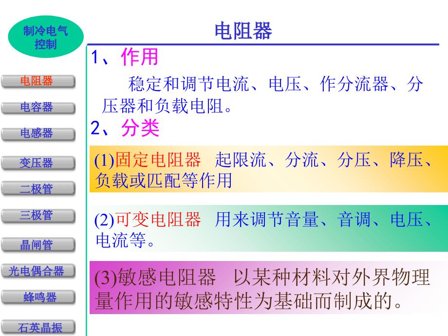 制冷设备电气与控制系统检修 制冷装置常用电子元器件介绍_第1页