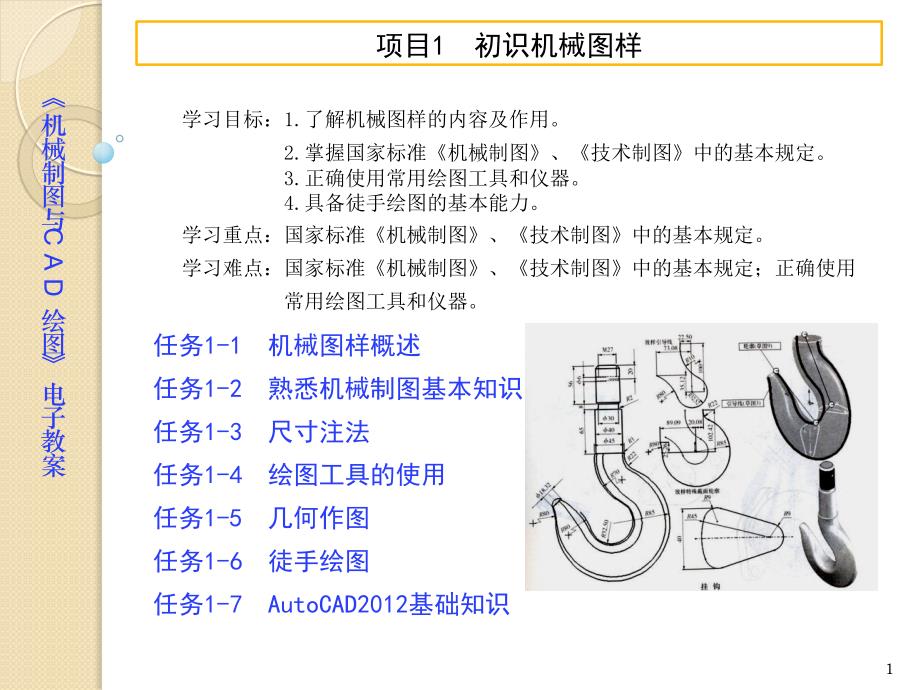 機(jī)械制圖與CAD項(xiàng)目1初識(shí)圖樣工程課件_第1頁(yè)