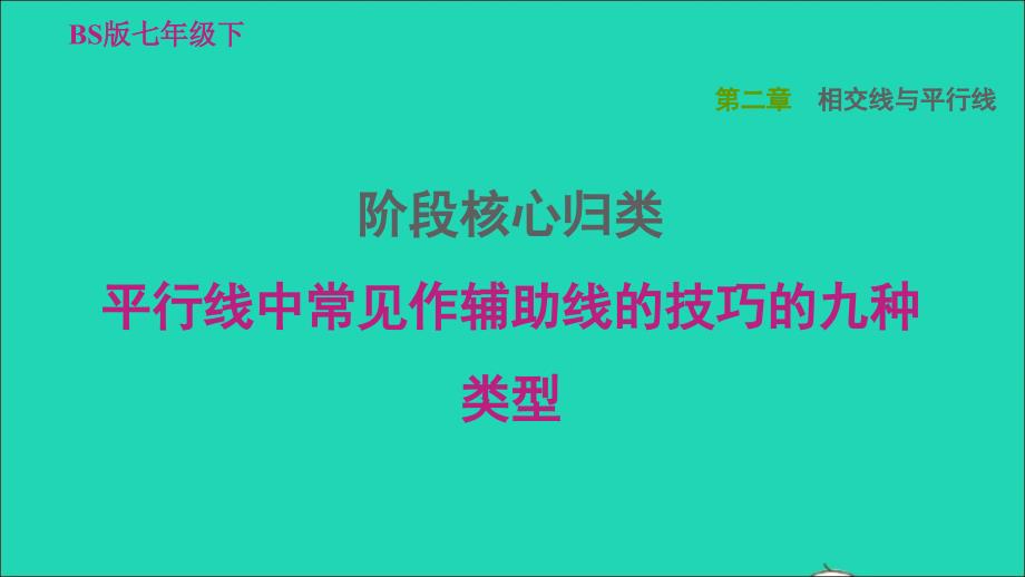 2022春七年级数学下册第二章相交线与平行线阶段核心归类平行线中常见作辅助线的技巧的九种类型习题课件新版北师大版_第1页