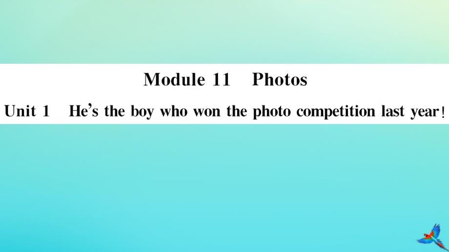 2020年秋九年级英语上册Module11PhotosUnit1He’stheboywhowonthephotocompetitionlastyear小册子习题课件新版外研版_第1页