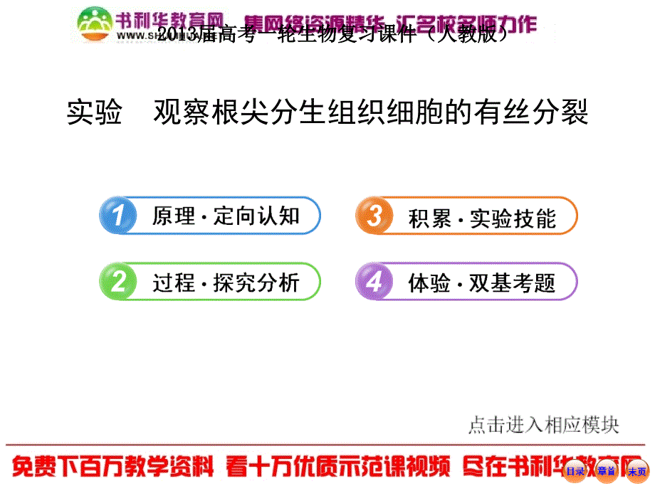 2013届高考一轮生物复习课件实验观察根尖分生组织细胞有丝分裂人教版_第1页