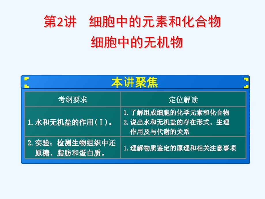 2017生物一轮复习第2讲细胞中元素与无机化合物_第1页