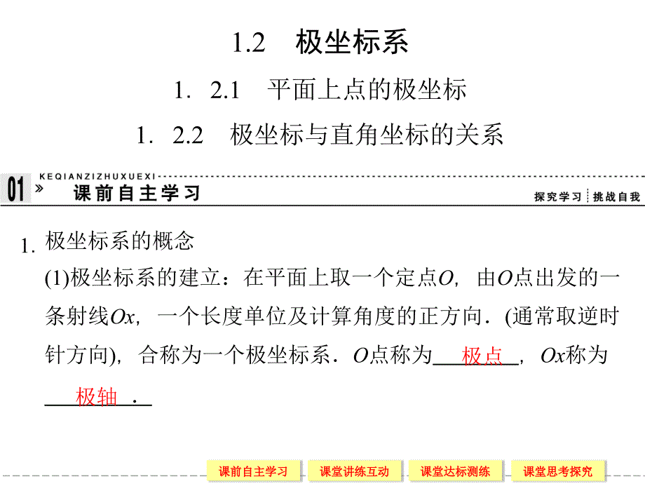 创新设计2013-2014学年高中数学人教b版选修4-4配套课件：1.2《极坐标系》._第1页