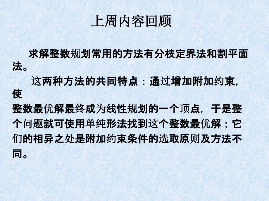 求解整数规划常用的方法有分枝定界法和割平面法这两种_第1页