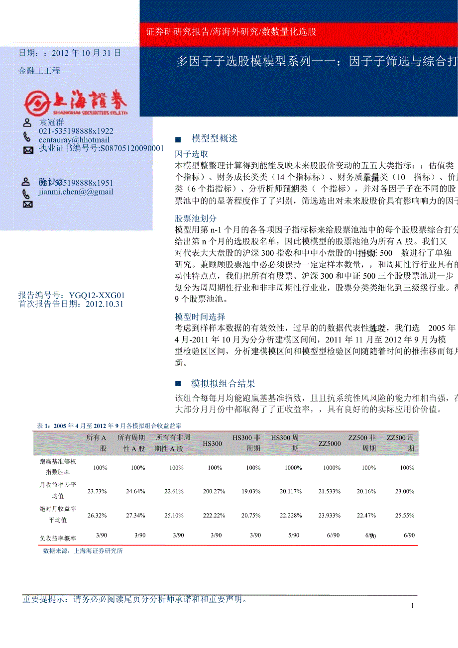 多因子选股模型系列一：因子筛选与综合打分20121102_第1页