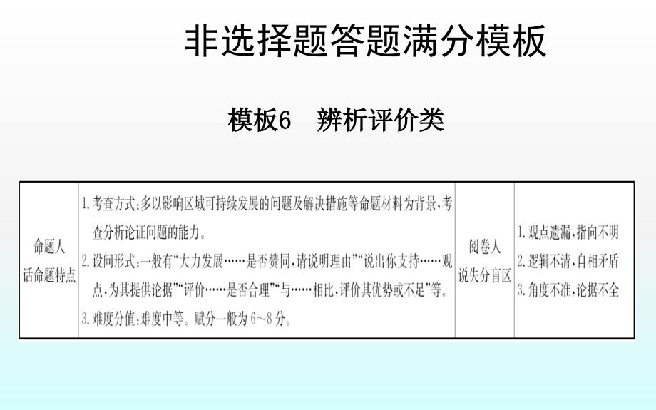 高中地理6辨析评价类答题模板_第1页