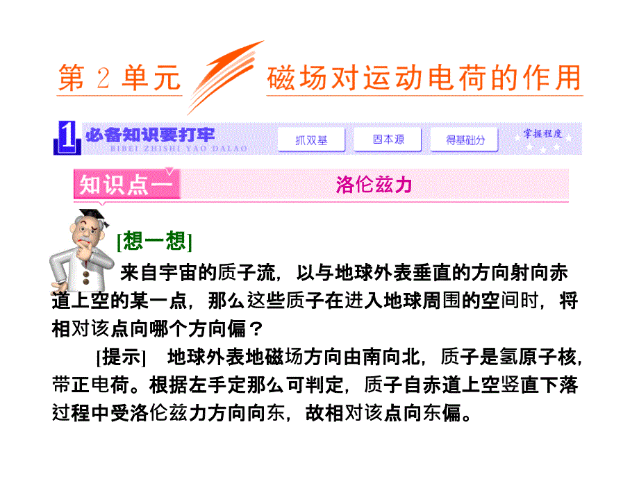 三维设计2014新课标高考物理一轮总复习课件第八章磁场第2单元磁场对运动电荷的作用87张ppt_第1页