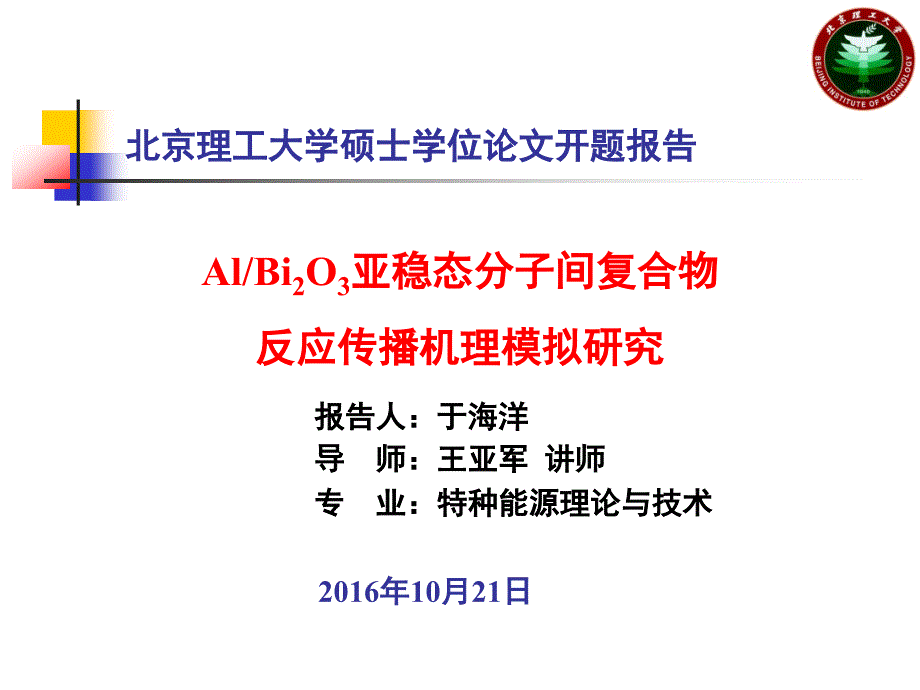 开题AlBi2O3亚稳态分子间复合物反应传播机理模拟研究课件_第1页