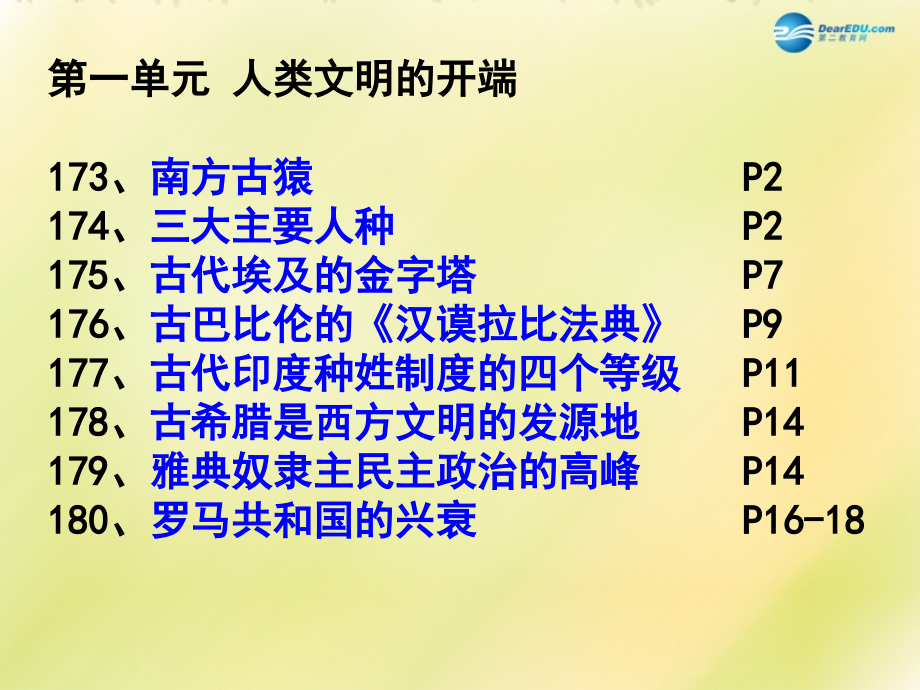 福建省龍巖小池中學2015屆中考歷史一輪復習 九上 第一單元 人類文明的開端課件 新人教版_第1頁