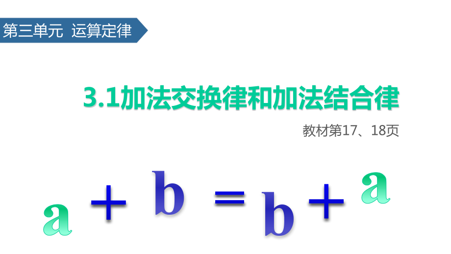 (賽課課件)人教版四年級(jí)下冊(cè)數(shù)學(xué)《加法交換律和加法結(jié)合律》(共17張)_第1頁