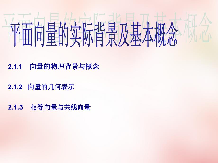 年秋高中数学 2.1平面向量的实际背景及基本概念课件 新人教必修4_第1页