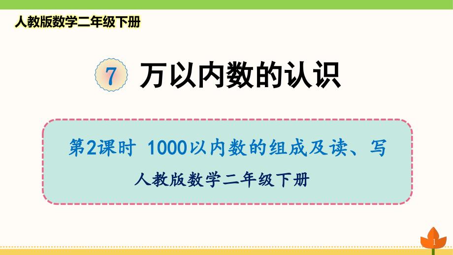 人教版数学二年级下册-万以内数的认识《1000以内数的组成及读、写》优质ppt课件_第1页