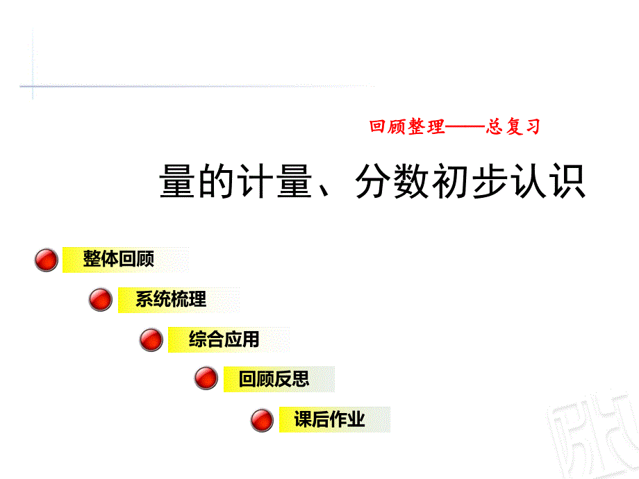 小学三年级数学上册(青岛版)总复习《量的计量、分数初步认识》公开课ppt课件_第1页