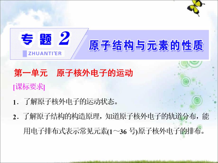 高中化学苏教版选修三ppt课件专题2第一单元原子核外电子的运动_第1页