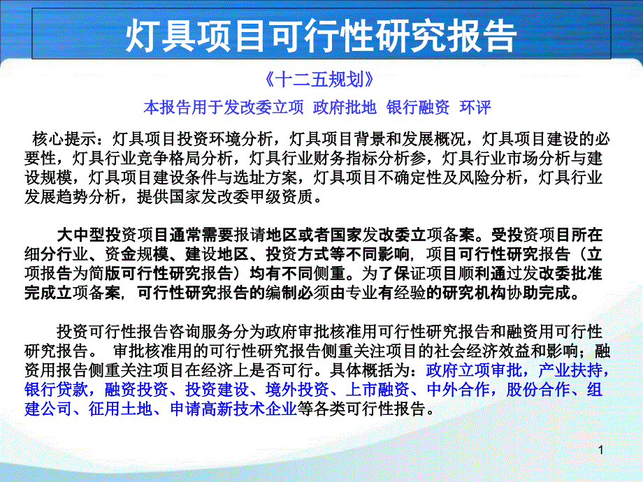 灯具项目可行性研究报告课件_第1页