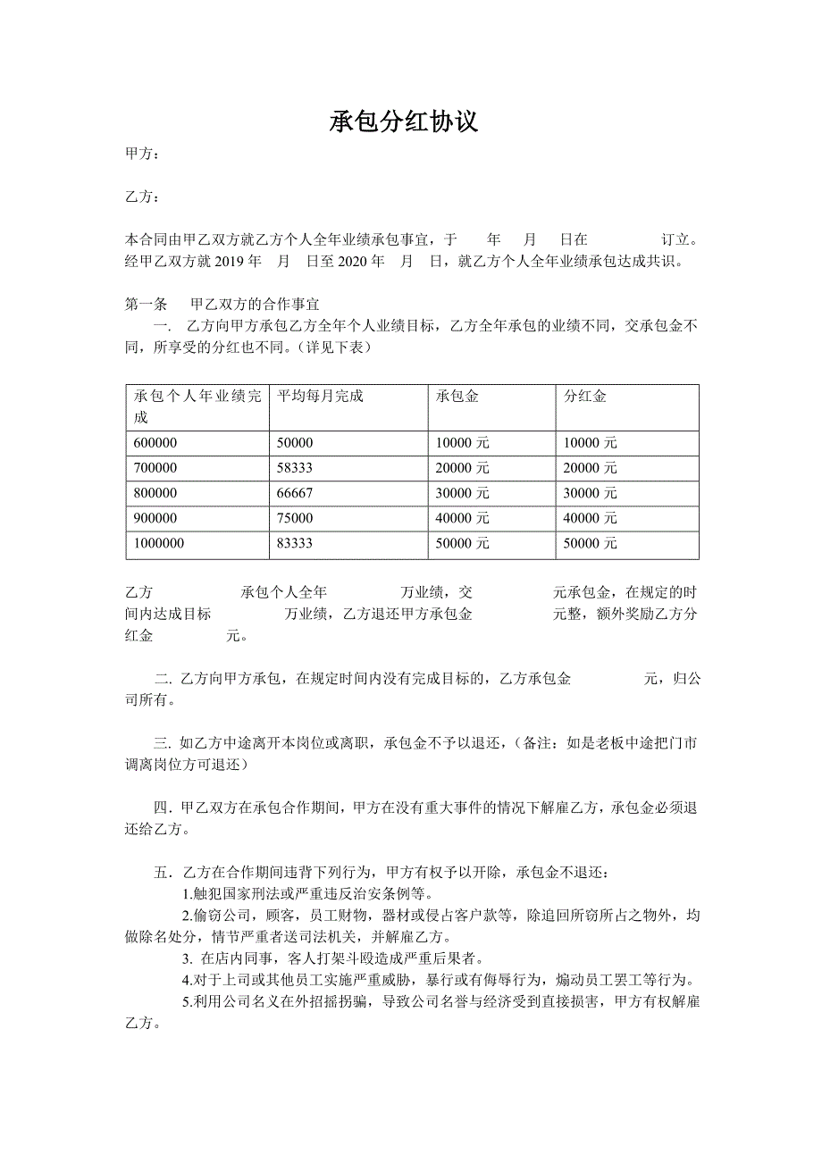 門市承包分紅合同_第1頁(yè)