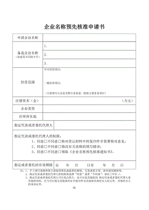 企業(yè)名稱預(yù)先核準(zhǔn)申請書