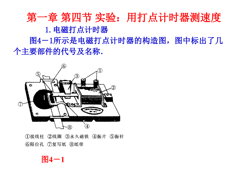 实验用打点计时器测速度1电磁打点计时器课件_第1页