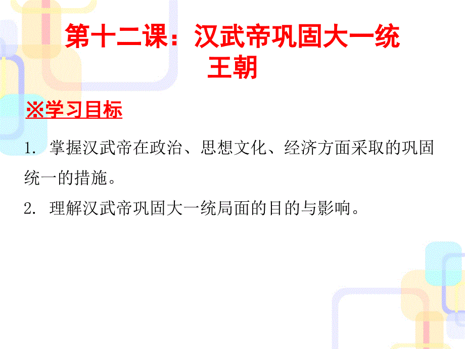 人教部编版历史七年级上第三单元第12汉武帝巩固大一统王朝----复习课件_第1页