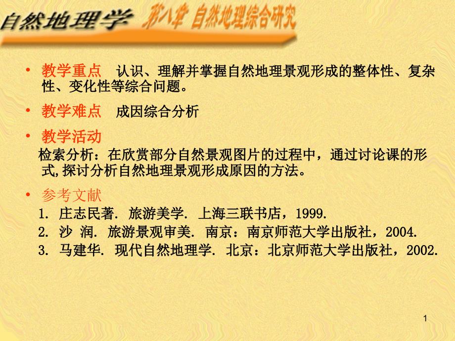 教学重点-认识、理解并掌握自然地理景观形成的整体性、复杂性、变课件_第1页