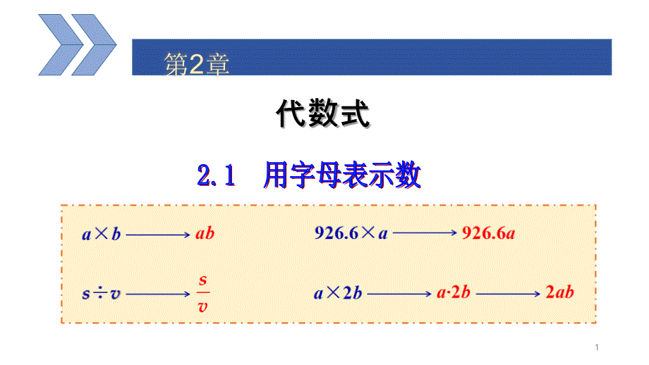 湘教版七年级数学上册2.1用字母表示数课件_第1页