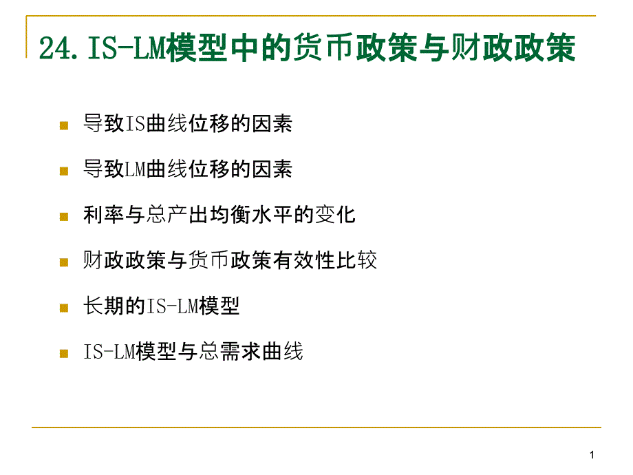 货币银行学24IS-LM模型中的货币政策与财政政策_第1页